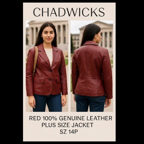 Chadwick’s Red 100% Genuine Leather Plus Size Jacket, Sz. 14P. - Picture 3 of 15